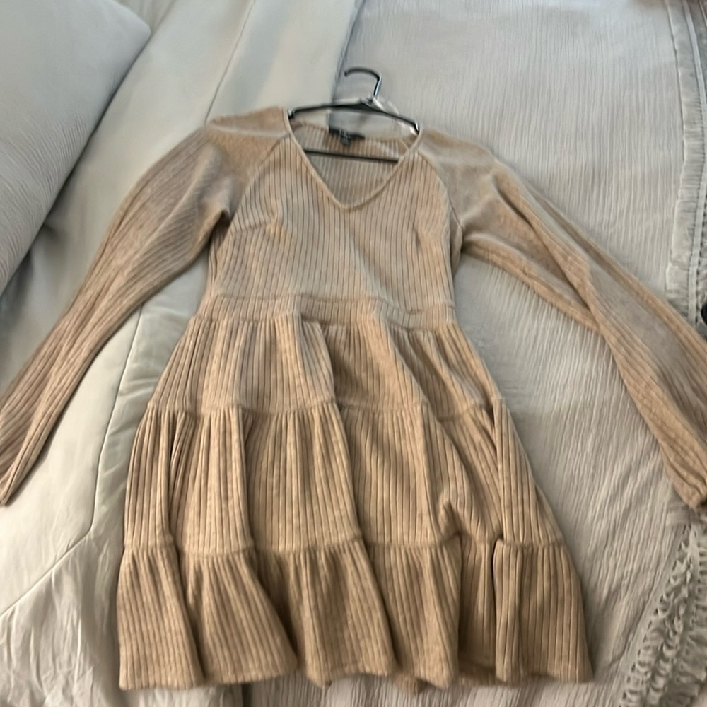 Lulus Adorable Option Heather Beige Long Sleeve Mini Sweater Dress